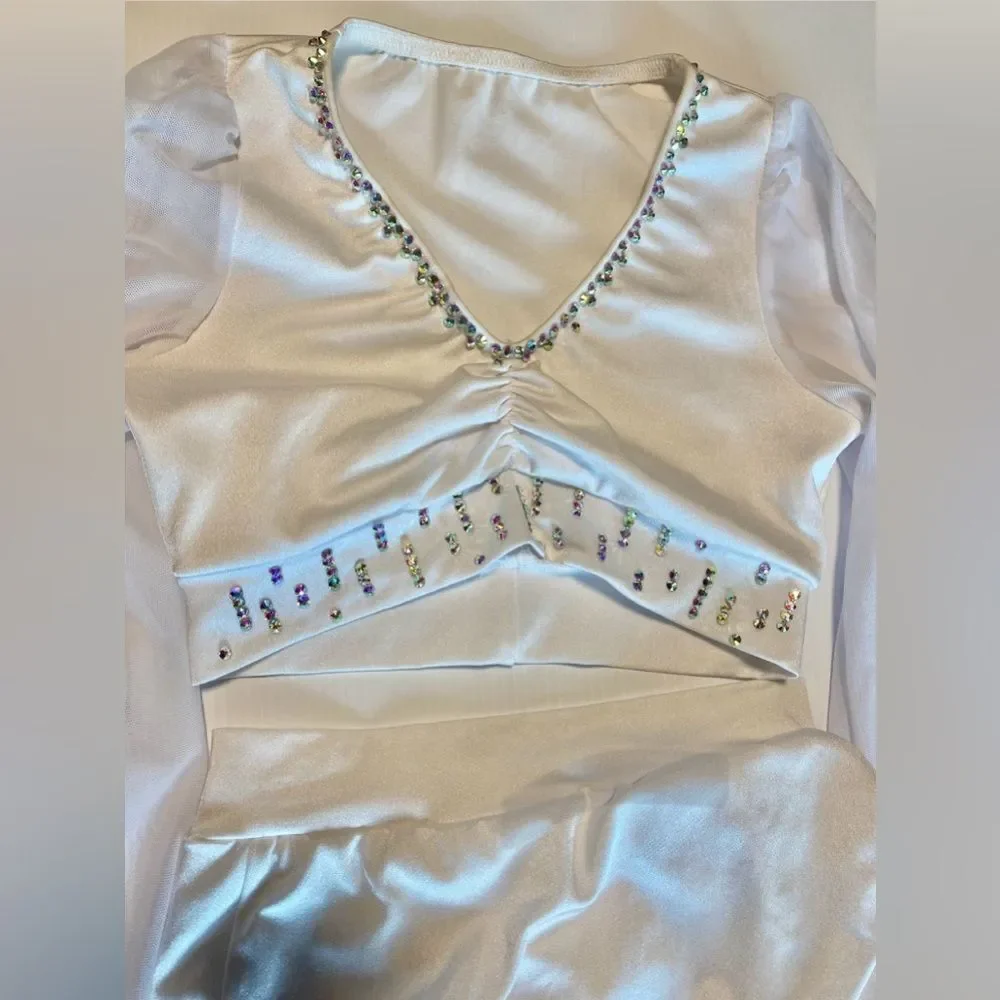 Kelle dance custom solo  costume white 2 piece AWAKENING ASYMMETRICAL 4424 LC